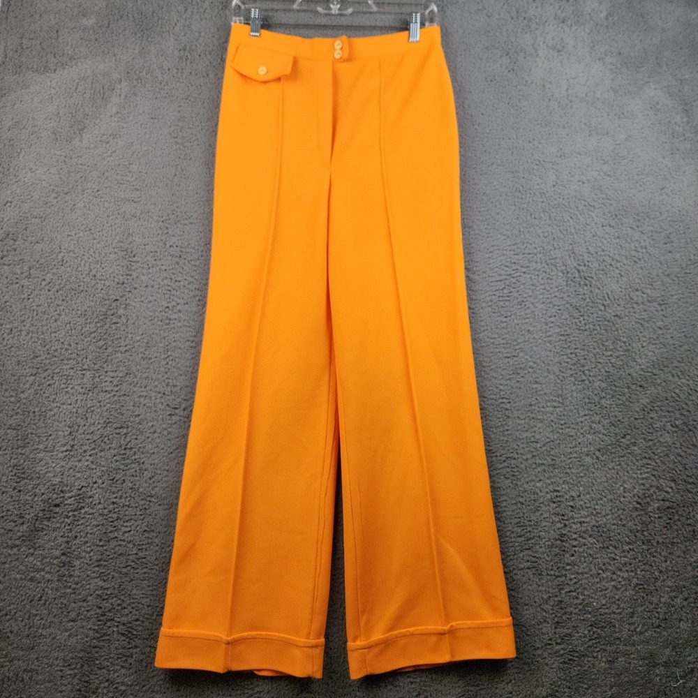 Vintage 70s Bell Bottom Cuffed Polyester Knit Pants 26x30 Pleat Disco Rockabilly